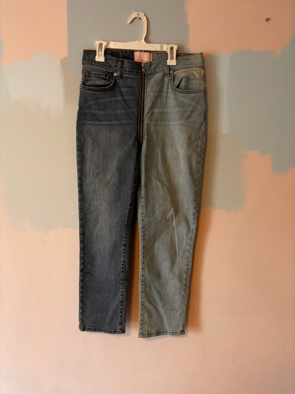 Women’s Revice Jeans High Waisted Ankle Straight Retro Zipper two-toned Wash